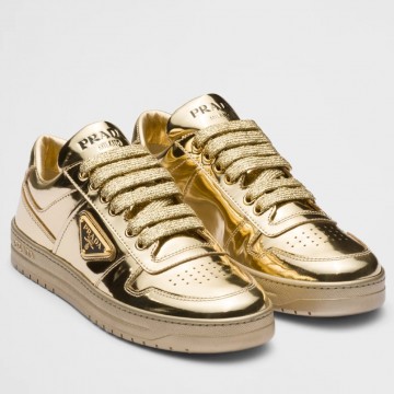 Prada Women's Downtown Sneakers In Gold Metallic Leather Prada Women's Downtown Sneakers In Gold Metallic Leather