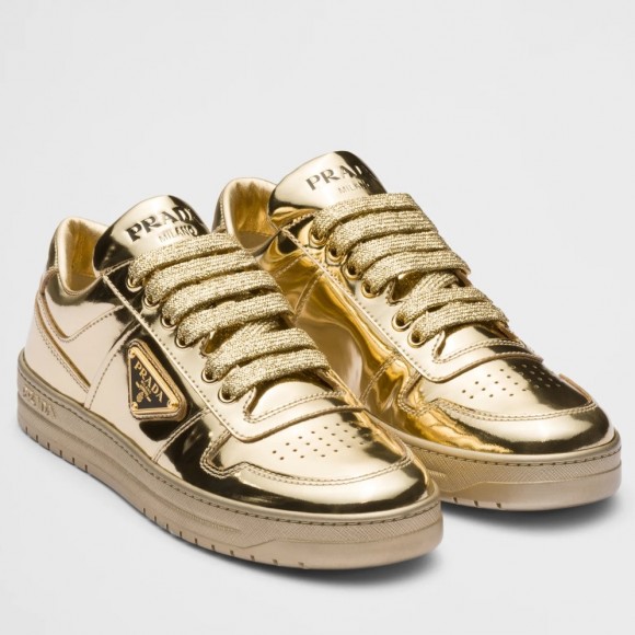 Prada Women's Downtown Sneakers In Gold Metallic Leather Prada Women's Downtown Sneakers In Gold Metallic Leather