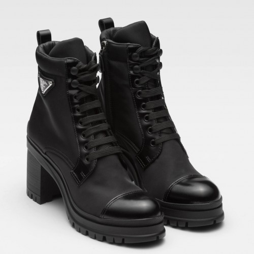 Prada Ankle Boots in Black Brushed Leather and Nylon Prada Ankle Boots in Black Brushed Leather and Nylon