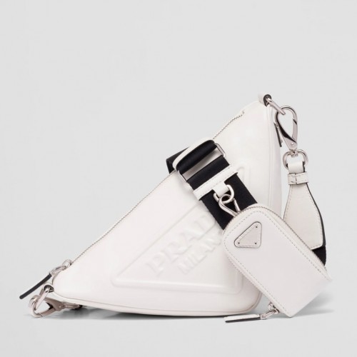 Prada Triangle Shoulder Bag In White Calfskin