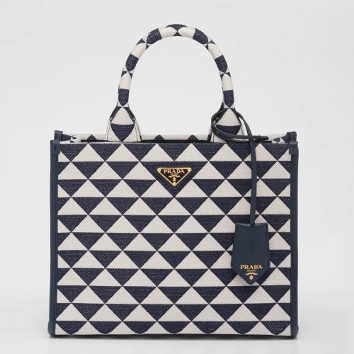 Prada Symbole Small Bag In White/Blue Jjacquard Fabric Prada Symbole Small Bag In White/Blue Jjacquard Fabric