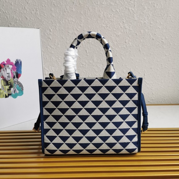 Prada Symbole Small Bag In White/Blue Jjacquard Fabric Prada Symbole Small Bag In White/Blue Jjacquard Fabric