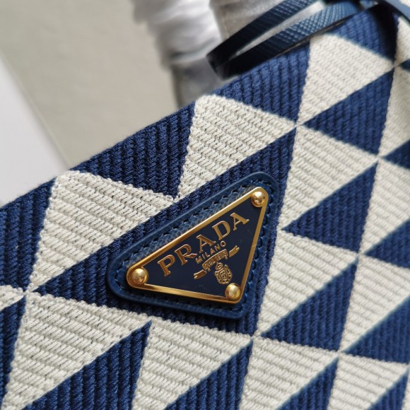 Prada Symbole Small Bag In White/Blue Jjacquard Fabric Prada Symbole Small Bag In White/Blue Jjacquard Fabric