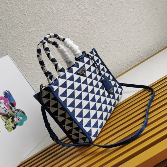 Prada Symbole Small Bag In White/Blue Jjacquard Fabric Prada Symbole Small Bag In White/Blue Jjacquard Fabric
