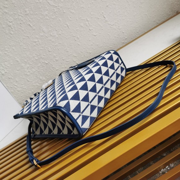 Prada Symbole Small Bag In White/Blue Jjacquard Fabric Prada Symbole Small Bag In White/Blue Jjacquard Fabric