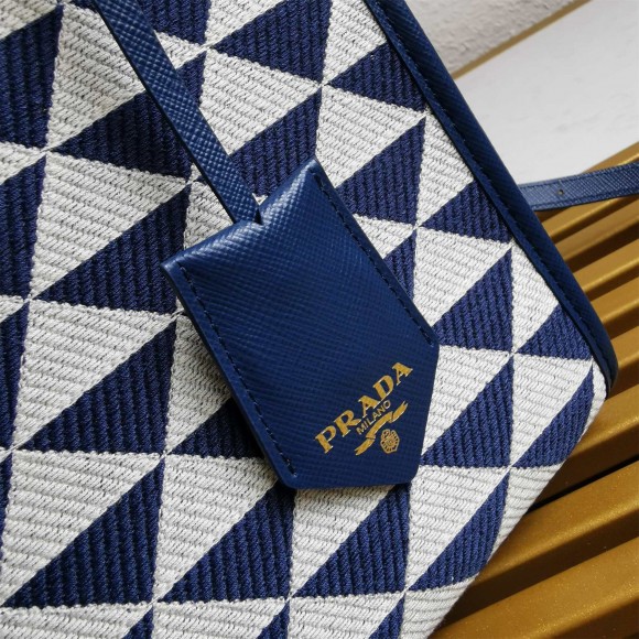 Prada Symbole Small Bag In White/Blue Jjacquard Fabric Prada Symbole Small Bag In White/Blue Jjacquard Fabric