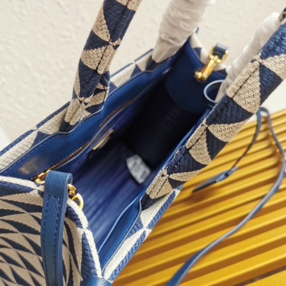 Prada Symbole Small Bag In White/Blue Jjacquard Fabric Prada Symbole Small Bag In White/Blue Jjacquard Fabric