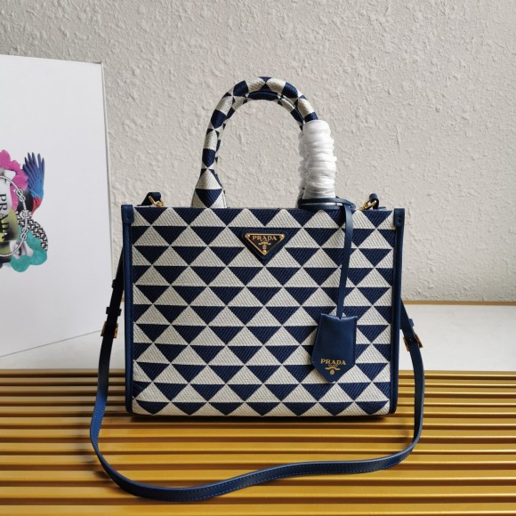 Prada Symbole Small Bag In White/Blue Jjacquard Fabric Prada Symbole Small Bag In White/Blue Jjacquard Fabric