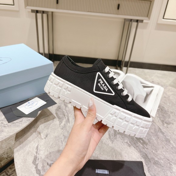 Prada Double Wheel Sneakers In Black Nylon Gabardine Prada Double Wheel Sneakers In Black Nylon Gabardine