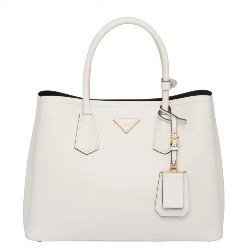 Prada Double Medium Tote Bag In White Saffiano Leather Prada Double Medium Tote Bag In White Saffiano Leather