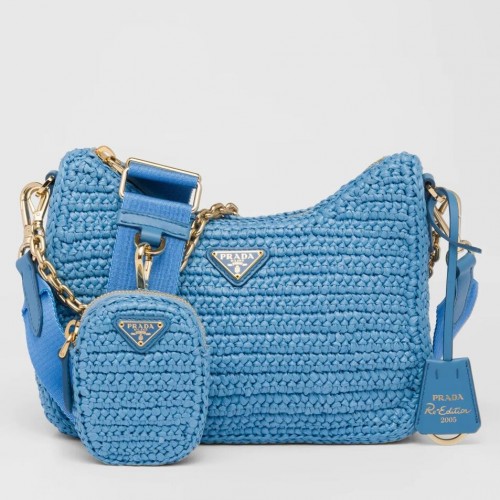 Prada Re-Edition 2005 Shoulder Bag In Blue Raffia Prada Re-Edition 2005 Shoulder Bag In Blue Raffia