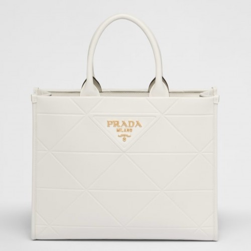Prada Symbole Medium Bag with Topstitching in White Leather Prada Symbole Medium Bag with Topstitching in White Leather