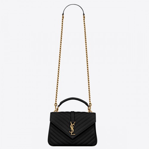 Saint Laurent College Medium Chain Bag In Noir Goatskin Saint Laurent College Medium Chain Bag In Noir Goatskin