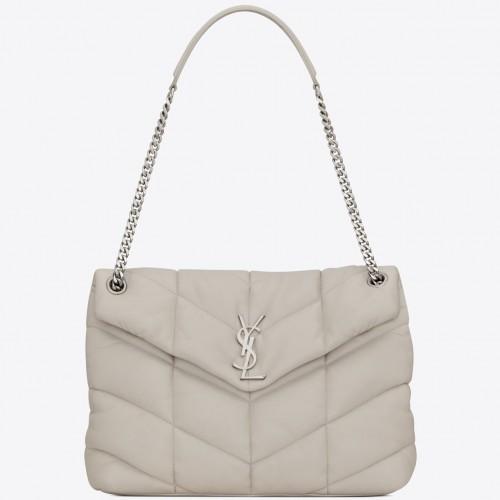 Saint Laurent Puffer Medium Chain Bag In Ivory Lambskin Saint Laurent Puffer Medium Chain Bag In Ivory Lambskin