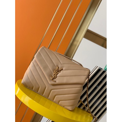 Saint Laurent LouLou Small Chain Bag In Beige Quilted Calfskin Saint Laurent LouLou Small Chain Bag In Beige Quilted Calfskin