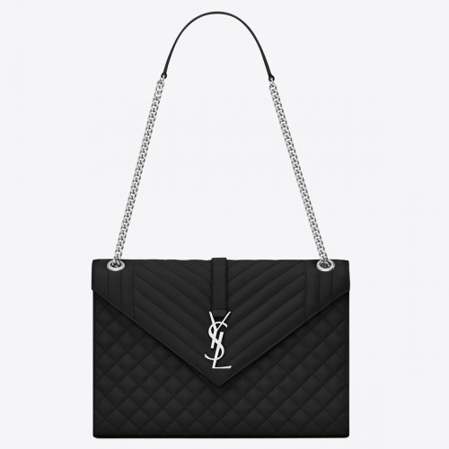 Saint Laurent Envelope Large Bag In Noir Matelasse Grained Leather Saint Laurent Envelope Large Bag In Noir Matelasse Grained Leather