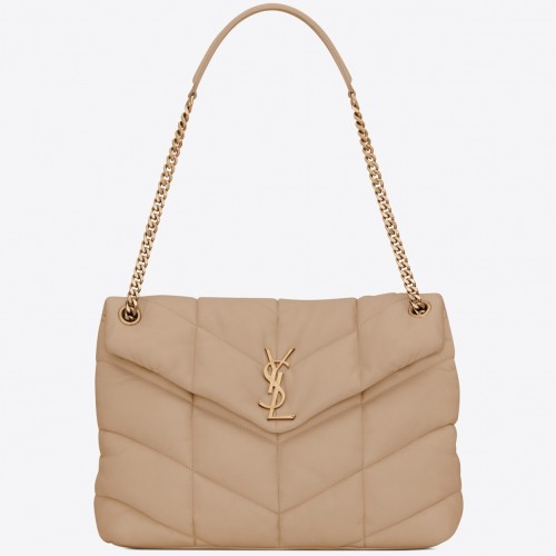 Saint Laurent Puffer Medium Chain Bag In Beige Lambskin
