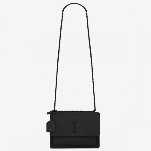 Saint Laurent Sunset Medium Chain All Black Bag In Calfskin Saint Laurent Sunset Medium Chain All Black Bag In Calfskin