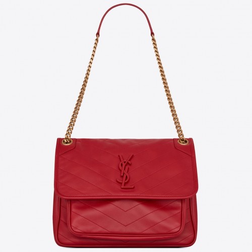 Saint Laurent Niki Medium Chain Bag In Red Lambskin Saint Laurent Niki Medium Chain Bag In Red Lambskin