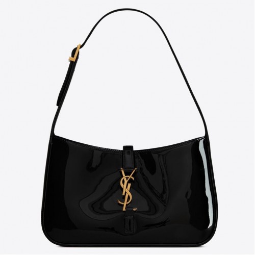 Saint Laurent Le 5 À 7 Hobo Bag in Black Patent Calfskin Saint Laurent Le 5 À 7 Hobo Bag in Black Patent Calfskin