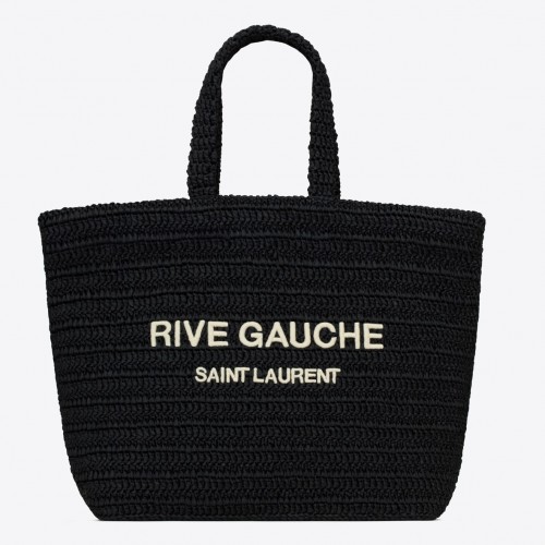 Saint Laurent Rive Gauche Tote Bag in Black Raffia Crochet Saint Laurent Rive Gauche Tote Bag in Black Raffia Crochet
