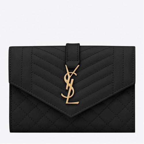 Saint Laurent Small Envelope Wallet in Black Matelasse Leather Saint Laurent Small Envelope Wallet in Black Matelasse Leather