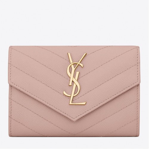 Saint Laurent Cassandre Small Envelope Wallet in Pink Matelasse Leather