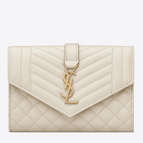 Saint Laurent Small Envelope Wallet in White Matelasse Leather Saint Laurent Small Envelope Wallet in White Matelasse Leather