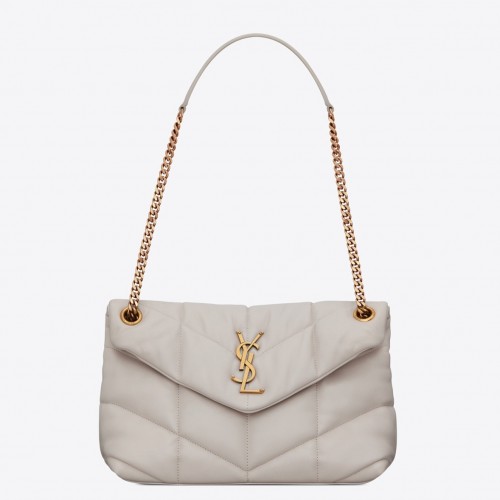 Saint Laurent Puffer Small Chain Bag In White Lambskin Saint Laurent Puffer Small Chain Bag In White Lambskin