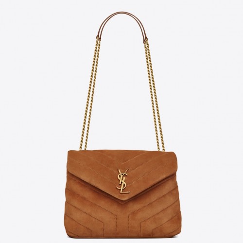 Saint Laurent LouLou Small Chain Bag In Brown Suede Leather Saint Laurent LouLou Small Chain Bag In Brown Suede Leather
