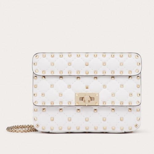 Valentino Rockstud Spike Small Bag In White Nappa Lambskin Valentino Rockstud Spike Small Bag In White Nappa Lambskin
