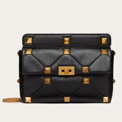 Valentino Roman Stud Large Chain Bag In Black Nappa Leather Valentino Roman Stud Large Chain Bag In Black Nappa Leather