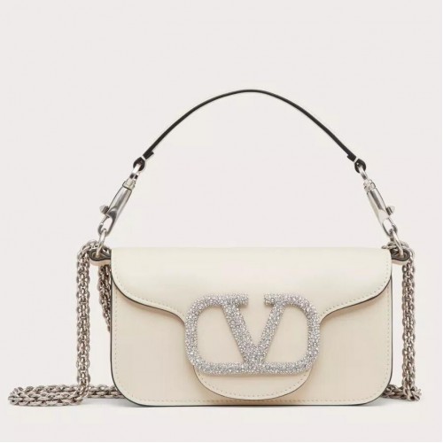 Valentino Loco Small Shoulder White Bag with Crystals Logo Valentino Loco Small Shoulder White Bag with Crystals Logo