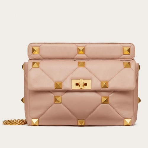 Valentino Roman Stud Large Chain Bag In Rose Cannelle Nappa Leather Valentino Roman Stud Large Chain Bag In Rose Cannelle Nappa Leather