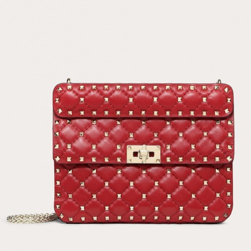 Valentino Rockstud Spike Medium Bag In Red Nappa Lambskin Valentino Rockstud Spike Medium Bag In Red Nappa Lambskin