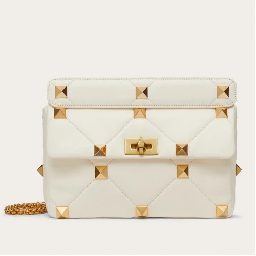 Valentino Roman Stud Large Chain Bag In White Nappa Leather Valentino Roman Stud Large Chain Bag In White Nappa Leather