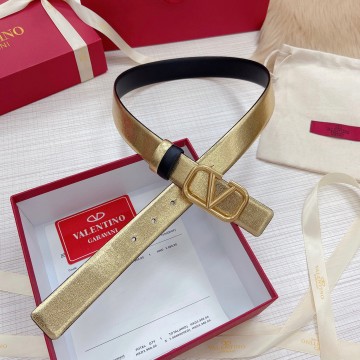 Valentino VLogo Reversible Belt 30mm in Black and Gold Metallic Calfskin Valentino VLogo Reversible Belt 30mm in Black and Gold Metallic Calfskin