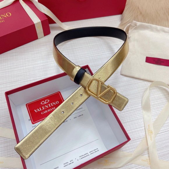 Valentino VLogo Reversible Belt 30mm in Black and Gold Metallic Calfskin Valentino VLogo Reversible Belt 30mm in Black and Gold Metallic Calfskin