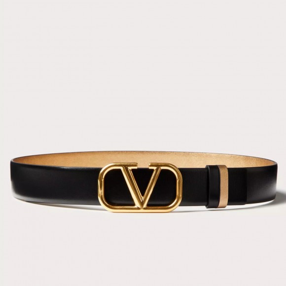 Valentino VLogo Reversible Belt 30mm in Black and Gold Metallic Calfskin Valentino VLogo Reversible Belt 30mm in Black and Gold Metallic Calfskin