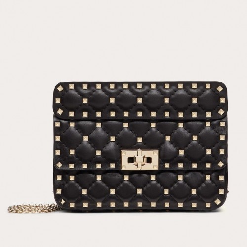 Valentino Rockstud Spike Small Bag In Black Nappa Lambskin Valentino Rockstud Spike Small Bag In Black Nappa Lambskin