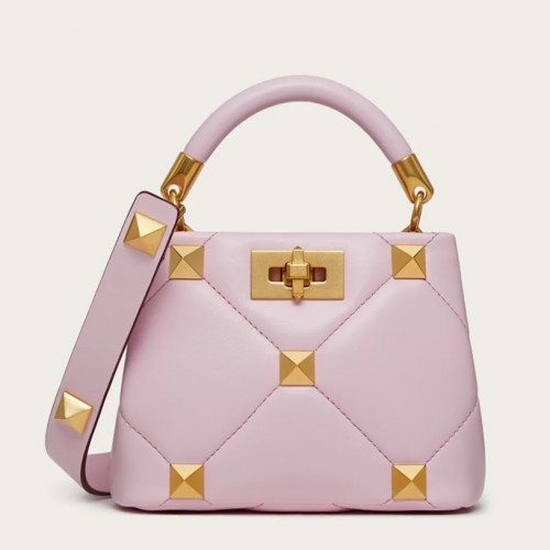 Valentino Roman Stud Mini Handle Bag In Pink Nappa Leather Valentino Roman Stud Mini Handle Bag In Pink Nappa Leather