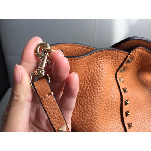 Valentino Rockstud Medium Tote In Brown Grained Leather Valentino Rockstud Medium Tote In Brown Grained Leather