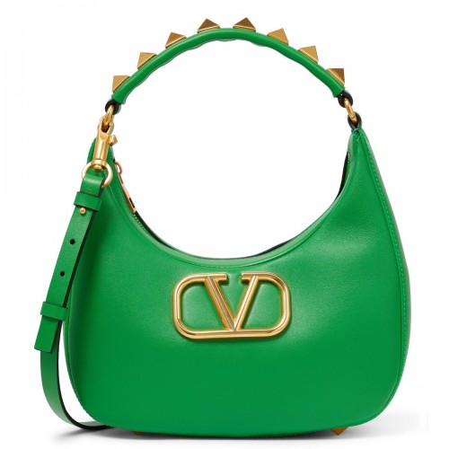 Valentino Stud Sign Hobo Bag In Green Calfskin Valentino Stud Sign Hobo Bag In Green Calfskin