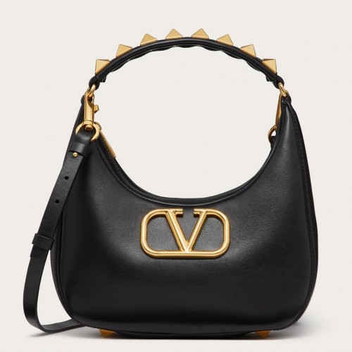Valentino Stud Sign Hobo Bag In Black Calfskin Valentino Stud Sign Hobo Bag In Black Calfskin