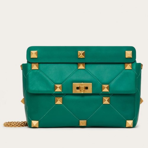 Valentino Roman Stud Large Chain Bag In Green Nappa Leather Valentino Roman Stud Large Chain Bag In Green Nappa Leather