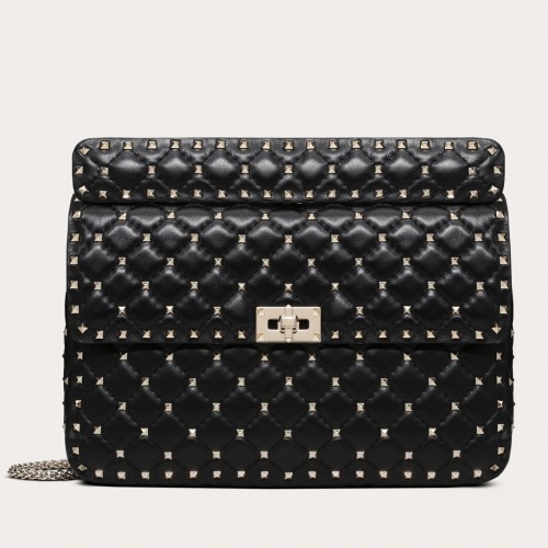 Valentino Rockstud Spike Large Bag In Black Nappa Lambskin Valentino Rockstud Spike Large Bag In Black Nappa Lambskin