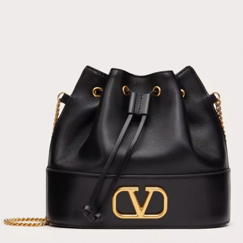 Valentino VLogo Signature Mini Bucket Bag in Black Leather Valentino VLogo Signature Mini Bucket Bag in Black Leather