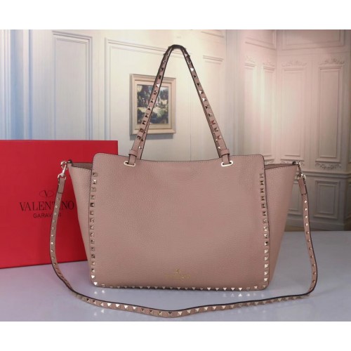 Valentino Rockstud Medium Tote In Beige Grained Leather Valentino Rockstud Medium Tote In Beige Grained Leather