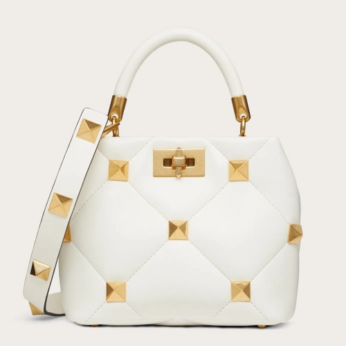 Valentino Roman Stud Mini Handle Bag In White Nappa Leather Valentino Roman Stud Mini Handle Bag In White Nappa Leather