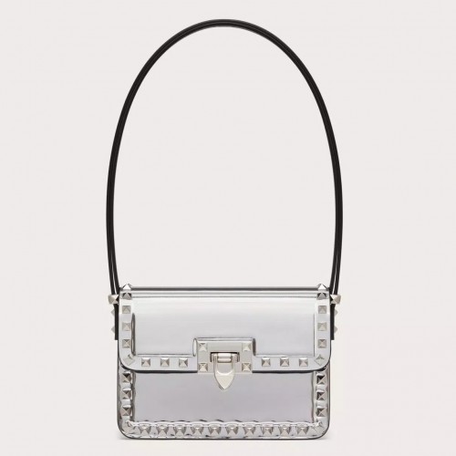 Valentino Rockstud23 Small Shoulder Bag in Silver Calfskin Valentino Rockstud23 Small Shoulder Bag in Silver Calfskin